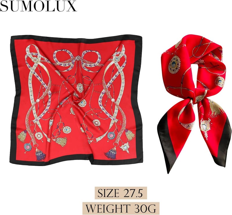Sumolux Head Hair Scarf for Women Like Satin Silk Scarf Bandana Hair Wrapping Night Large Square Scarves 27.5" - Image 2